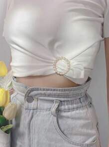 1pc Multifunction Pearl Waist Buckle, Round Clothes Adjustment Buckle For Household - Multicolor - View 1