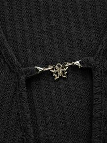 SHEIN ICON Áo nữ Ren lên Gân đan màu trơn Gợi cảm - màu đen - Xem 3