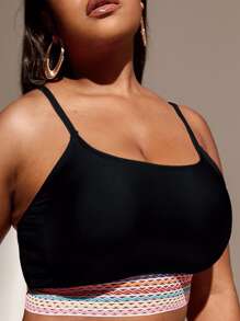 SHEIN Swim Curve Plus Chevron Panel Bikini Top - Black - View 4