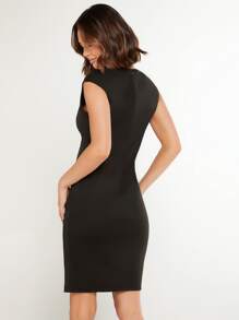 SHEIN Vestido ajustado unicolor sin manga fruncido - Negro - Ver 2