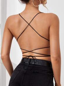 Top de tirantes en forma de mariposa de espalda abierta con cordón con lentejuelas - Multicolor - Ver 3