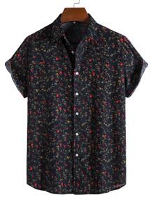 Manfinity RSRT Men Ditsy Floral Button Front Shirt - Black - View 1