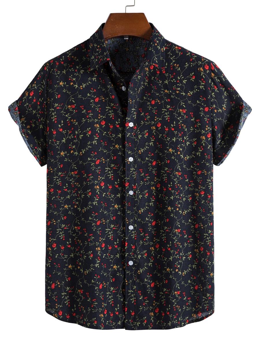 Manfinity RSRT Men Ditsy Floral Button Front Shirt - Black - View 1