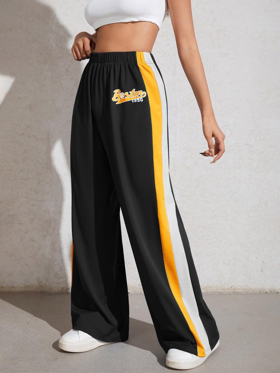 SHEIN Coolane Quần nữ Khối Màu Lá thư Thể thao - màu đen - Xem 1