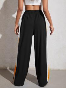 SHEIN Coolane Quần nữ Khối Màu Lá thư Thể thao - màu đen - Xem 2