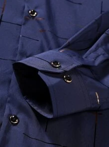 Manfinity Homme 男士金色格子印花衬衫 男士长袖衬衫 男士正装衬衫 - 藏蓝色 - 查看 5