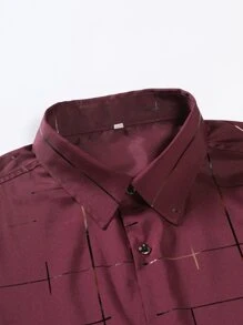 Manfinity Homme Camisa de hombre con estampado de cuadros dorados, otoño - Burdeos - Ver 4
