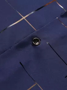 Manfinity Homme 男士金色格子印花衬衫 男士长袖衬衫 男士正装衬衫 - 藏蓝色 - 查看 6