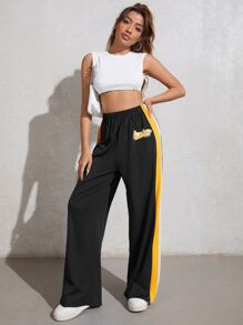 SHEIN Coolane Quần nữ Khối Màu Lá thư Thể thao - màu đen - Xem 5