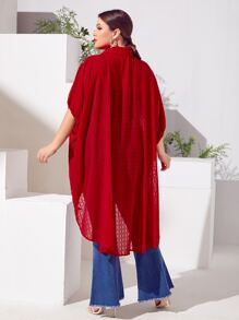 SHEIN LUNE Plus Dip Hem Chiffon Tunic Blouse Without Belt - Red - View 2