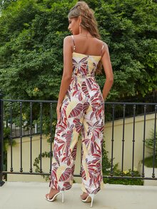 D&M Backless Tropical Print Cami Jumpsuit - Multicolor - View 2