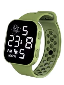 方形運動電子錶 - 綠色 - 查看 1