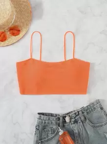 Top bikini neón naranja con textura - Naranja Coral - Ver 1
