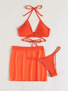 Bộ bikini dây liền mảnh đi biển mùa hè & Váy che chắn, đồ tắm - trái cam - Xem 3