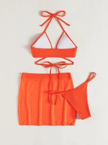 Bộ bikini dây liền mảnh đi biển mùa hè & Váy che chắn, đồ tắm - trái cam - Xem 2