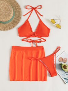 Bộ bikini dây liền mảnh đi biển mùa hè & Váy che chắn, đồ tắm - trái cam - Xem 4