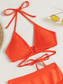 Bộ bikini dây liền mảnh đi biển mùa hè & Váy che chắn, đồ tắm - trái cam - Xem 5
