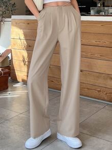 DAZY 綁帶後摺痕褶皺褲 - 卡其色 - 查看 3