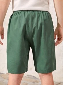 SHEIN Tween Boy 1pc Slant Pockets Shorts - Green - View 7