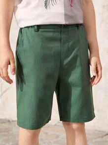 SHEIN Tween Boy 1pc Slant Pockets Shorts - Green - View 5