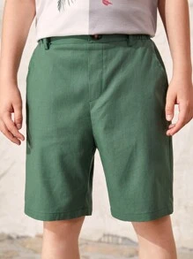 SHEIN Tween Boy 1pc Slant Pockets Shorts - Green - View 6