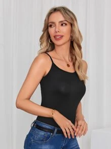 Cut Out Crisscross Back Cami Top - Black - View 5