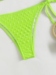 SHEIN Neon Green Tie Side Bikini - Lime Green - View 6