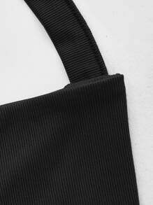 SHEIN ICON Lace Up Rib Knit Cami Top - Black - View 4