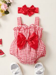 Bodysuits Em bé Nơ Bướm Kẻ sọc - Đỏ và trắng - Xem 1