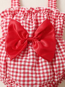Bodysuits Em bé Nơ Bướm Kẻ sọc - Đỏ và trắng - Xem 6
