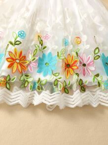 小女童花卉刺繡拼接網紗荷葉邊連衣裙 - 白色 - 查看 4
