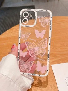 Summer Butterfly Print Clear Phone Case Compatible With IPhone 15/15Pro/15Plus/15Promax - Pink - View 1