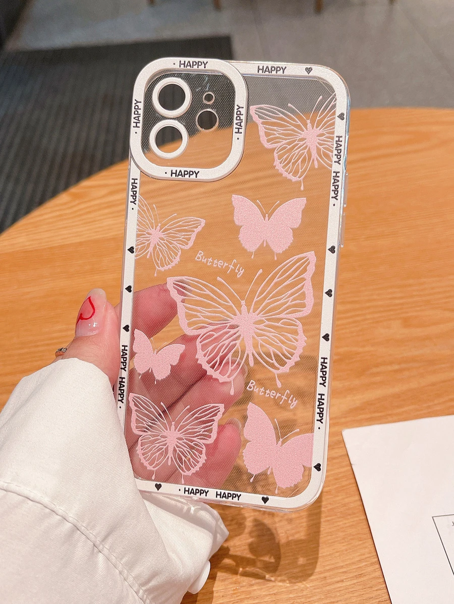 Summer Butterfly Print Clear Phone Case Compatible With IPhone 15/15Pro/15Plus/15Promax - Pink - View 1