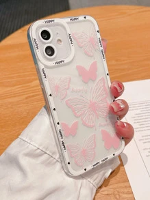 Summer Butterfly Print Clear Phone Case Compatible With IPhone 15/15Pro/15Plus/15Promax - Pink - View 2