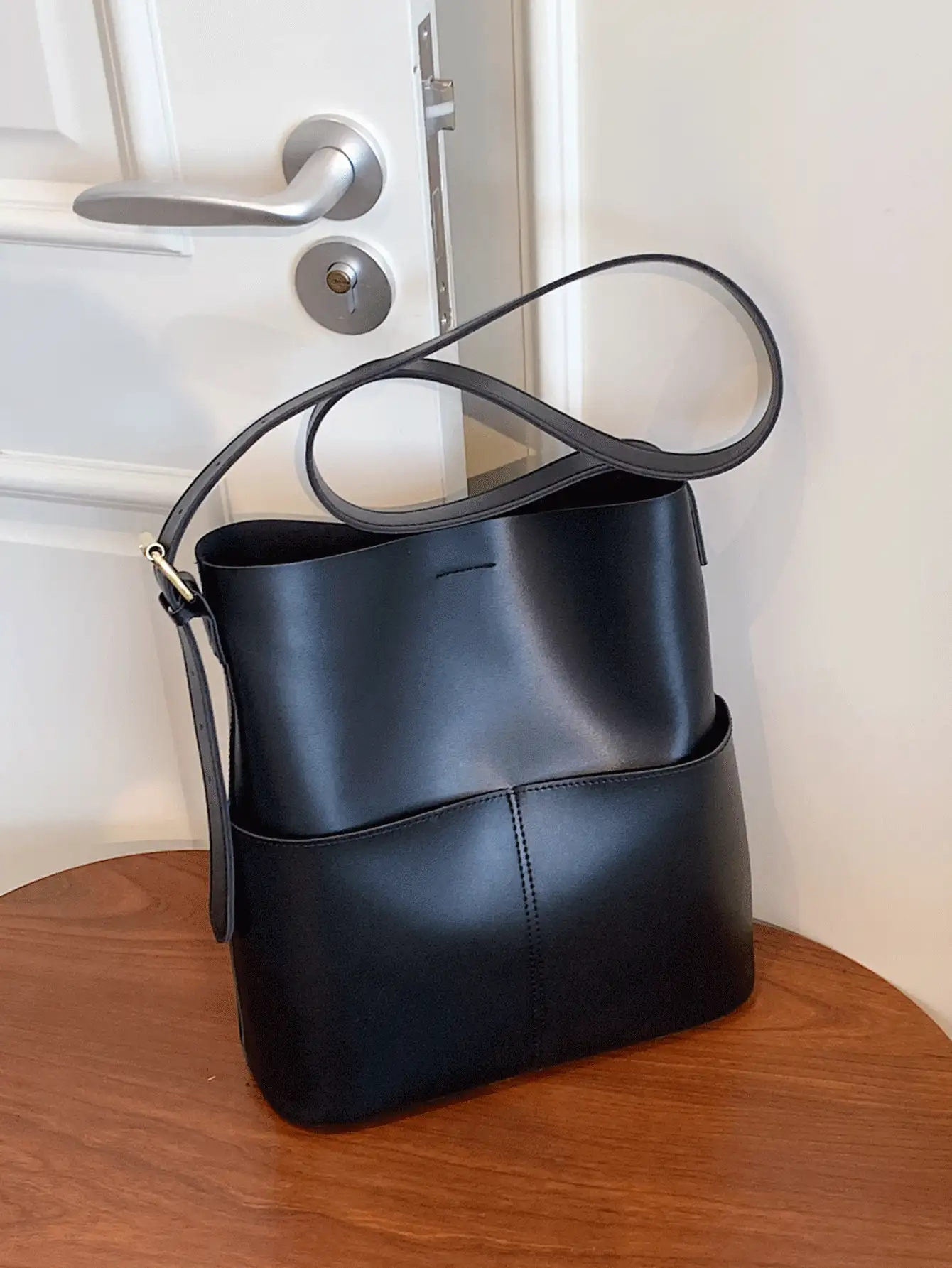 Bolso tipo cubo de gran capacidad, bolso de mano vintage para mujer con correa ancha