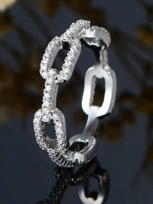 方晶鋯石裝飾戒指 - 白色 - 查看 1