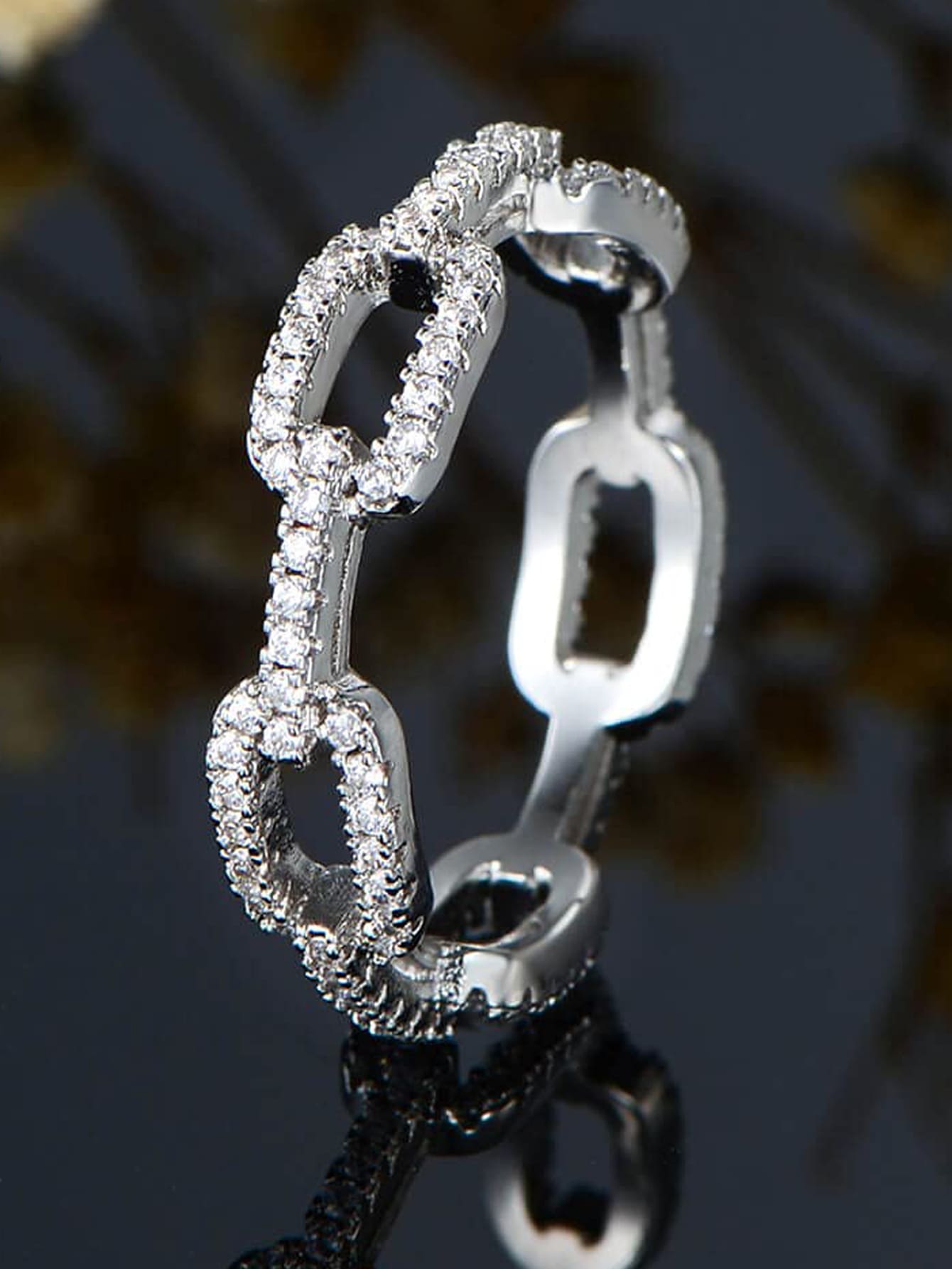 方晶鋯石裝飾戒指 - 白色 - 查看 1