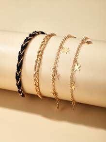 imoli 4pcs/set Star Charm Anklet - Yellow Gold - View 3