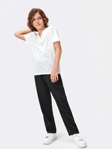 SHEIN Boys Solid Notched Neck Tee - White - View 9