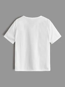 SHEIN Boys Solid Notched Neck Tee - White - View 2