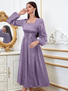 Modelyn Đầm cườm đính Ngọc trai Dây kéo màu trơn Thanh lịch - Màu tím hoa cà - Xem 1