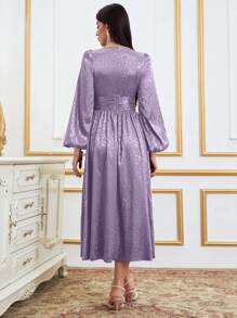 Modelyn Đầm cườm đính Ngọc trai Dây kéo màu trơn Thanh lịch - Màu tím hoa cà - Xem 2