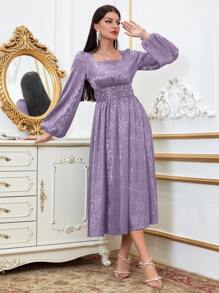 Modelyn Đầm cườm đính Ngọc trai Dây kéo màu trơn Thanh lịch - Màu tím hoa cà - Xem 4