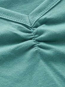 ROMWE Chất rắn Xù Áo phông Crop - Màu xanh ngọc - Xem 3