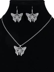 3入組蝴蝶裝飾首飾套裝 - 復古銀色 - 查看 3