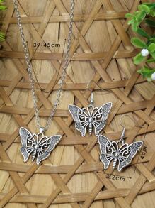 3入組蝴蝶裝飾首飾套裝 - 復古銀色 - 查看 4