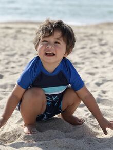 男嬰鯊魚和字母圖案高領沙灘泳裝 - 藏蓝色 - 查看 7