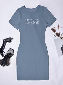 SHEIN Unity Letter Graphic Bodycon Dress - Dusty Blue - View 1