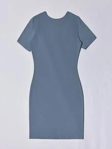 SHEIN Unity Letter Graphic Bodycon Dress - Dusty Blue - View 2