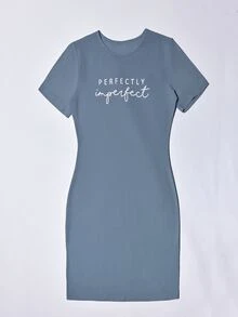 SHEIN Unity Letter Graphic Bodycon Dress - Dusty Blue - View 5